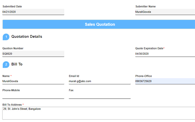 Sales Quotation Request form