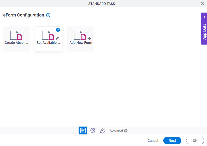 Eform Configuration screen