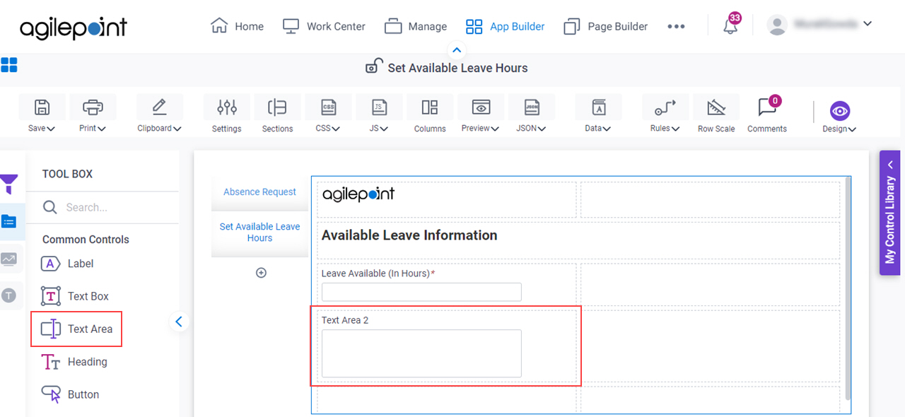 Drag Text Area Control