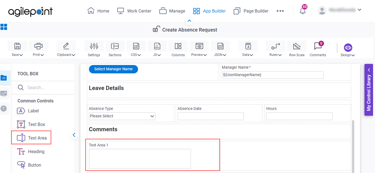 Drag Text Area Control