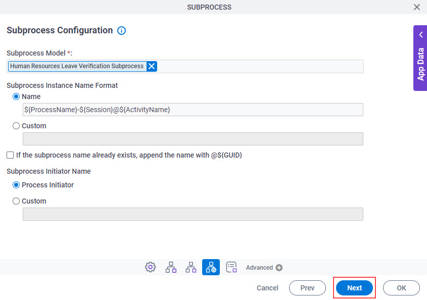 Subprocess Config Screen