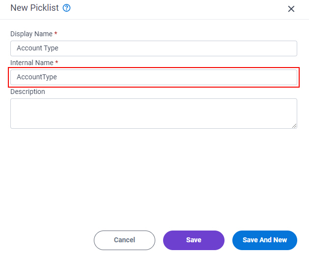 Picklist Internal Name