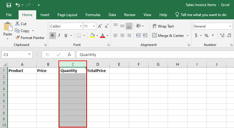 Select Quantity Column