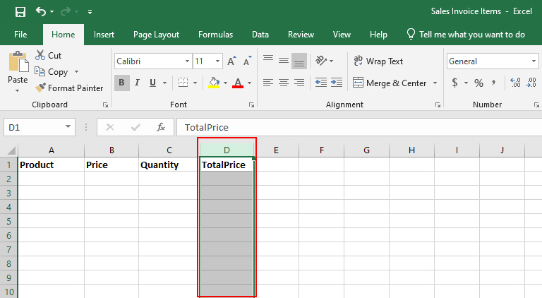 Select TotalPrice Column