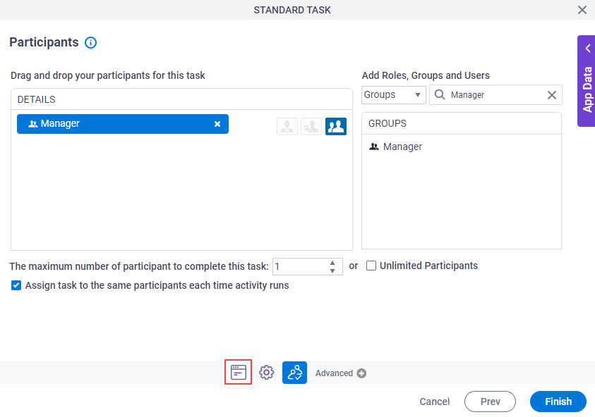 Click Standard Task Configuration