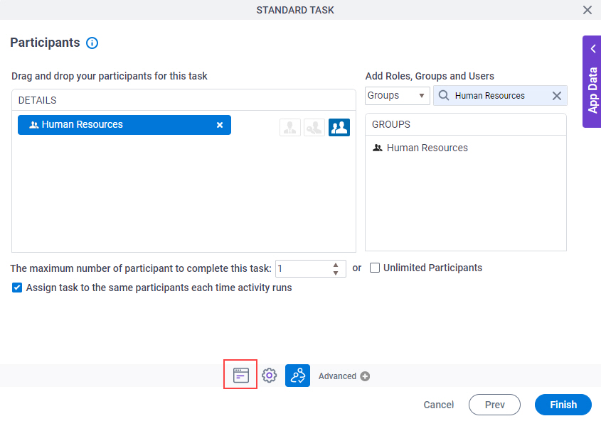 Click Standard Task Configuration