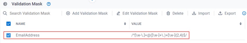 Create Validation Mask Screen