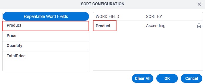 Microsoft Word Configuration screen