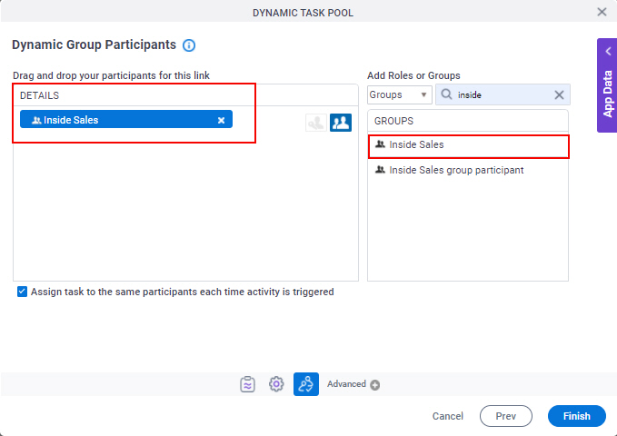 Dynamic Group Participants screen