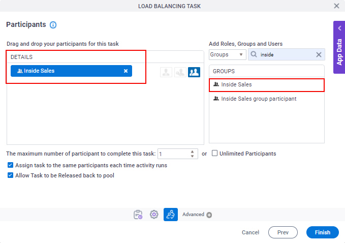 Load Balancing Participants screen