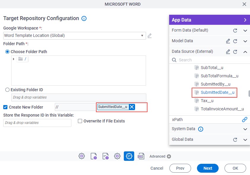 Target Repository Configuration screen