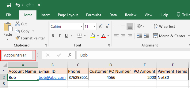 Excel Read General Configuration screen