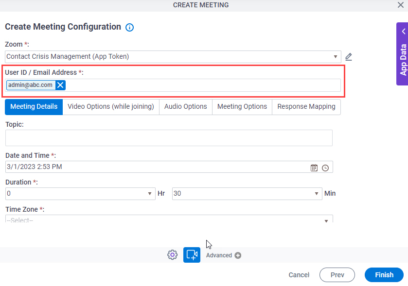 Create Zoom Meeting Configuration