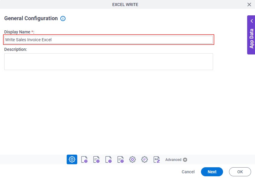 Excel Write General Configuration screen