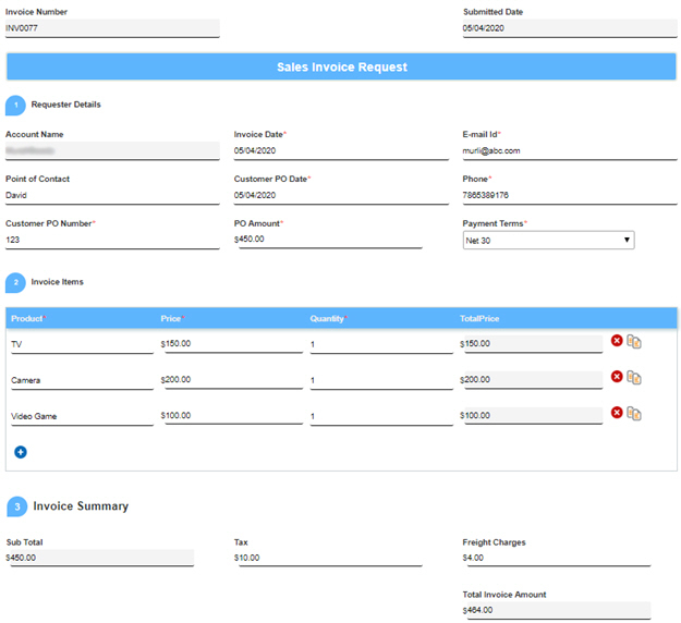 Sales Invoice Request Form