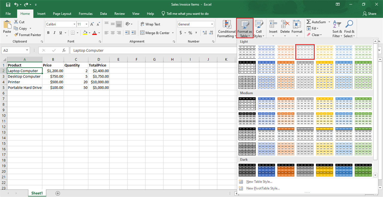 Click Format Table