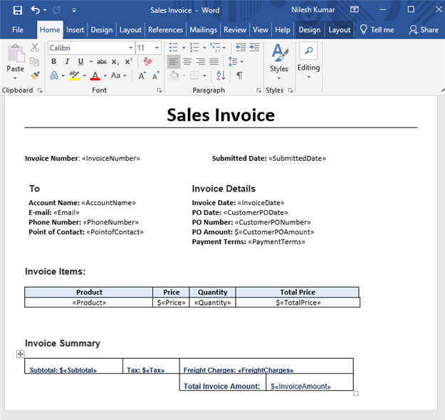 Sales Invoice Word Template