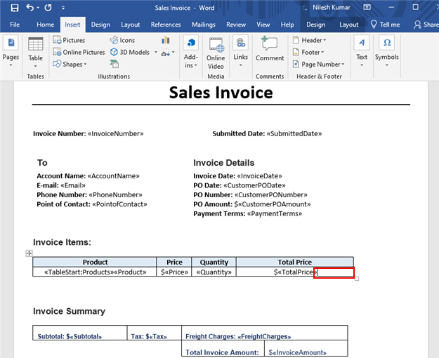 Sales Invoice Word Template