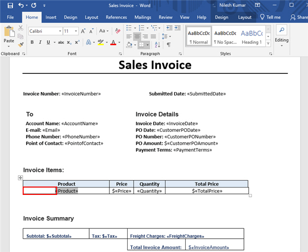 Sales Invoice Word Template