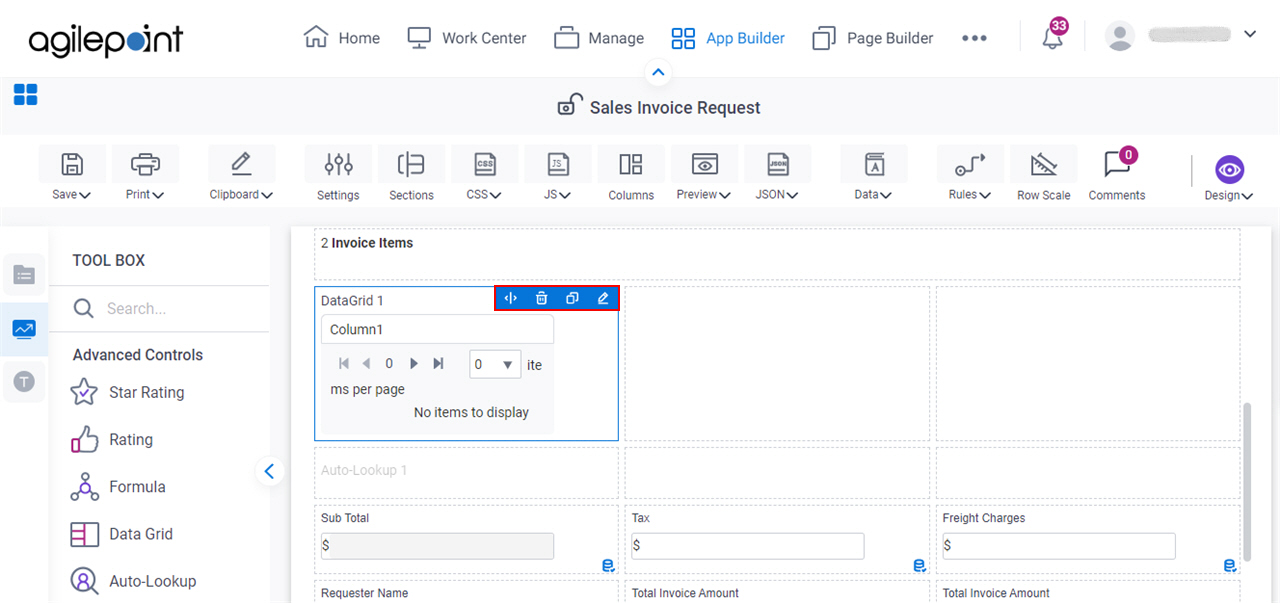 Data Grid Form Control Toolbar