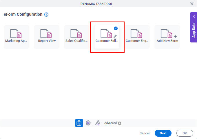 eForm Configuration screen