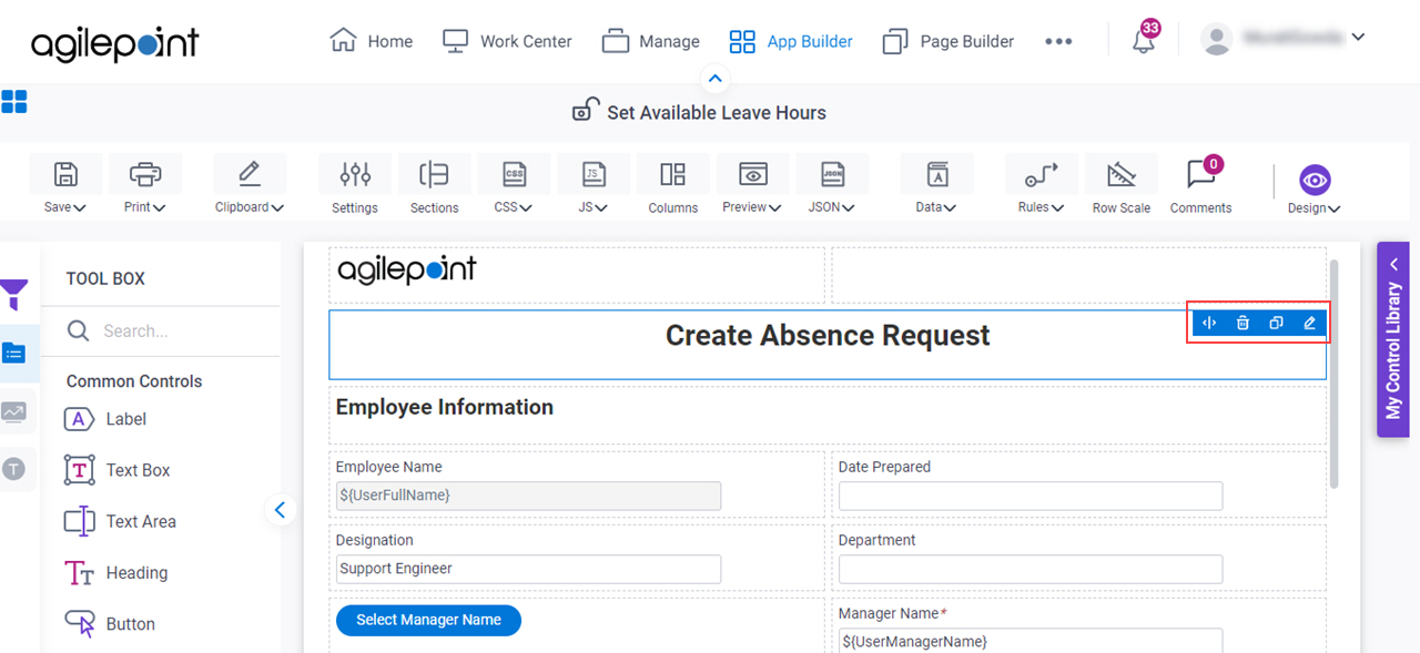 Form Control Quick Menu Shows