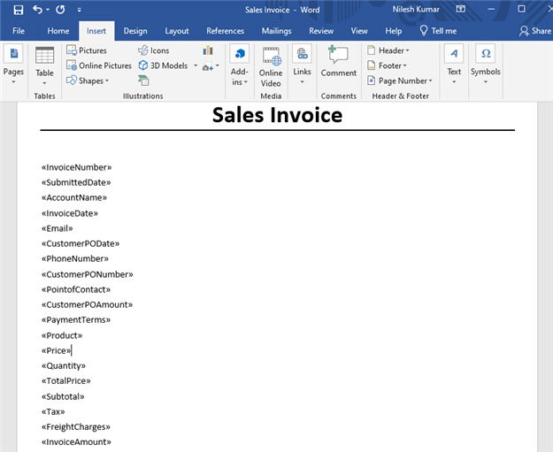 Sales Invoice Word Template