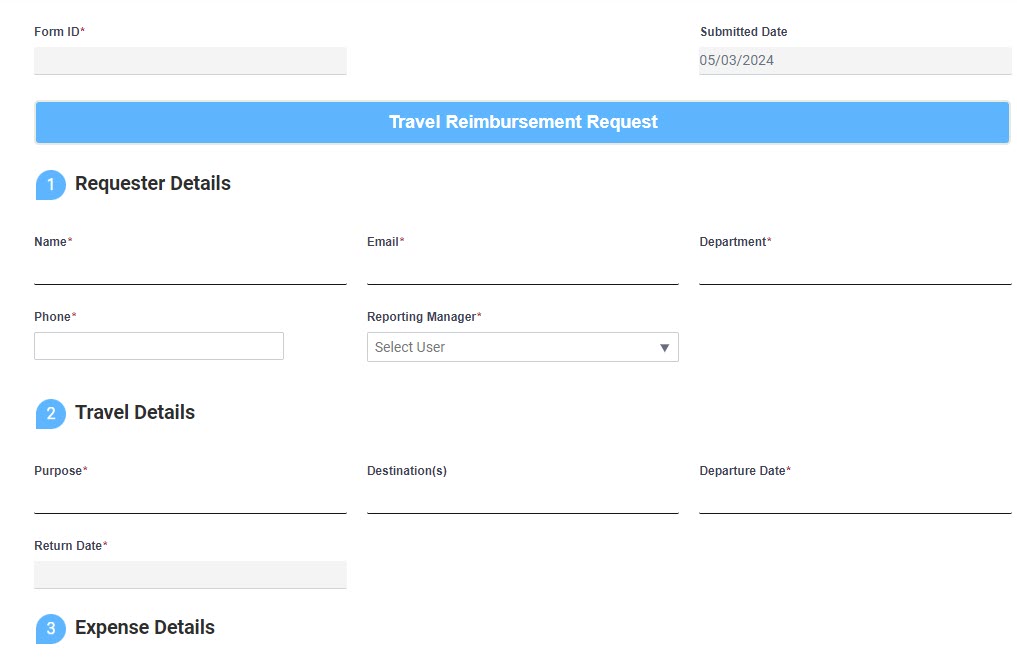 Travel Reimbursement form RunTime