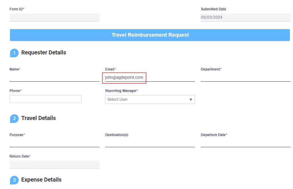 Travel Reimbursement form valid Email address