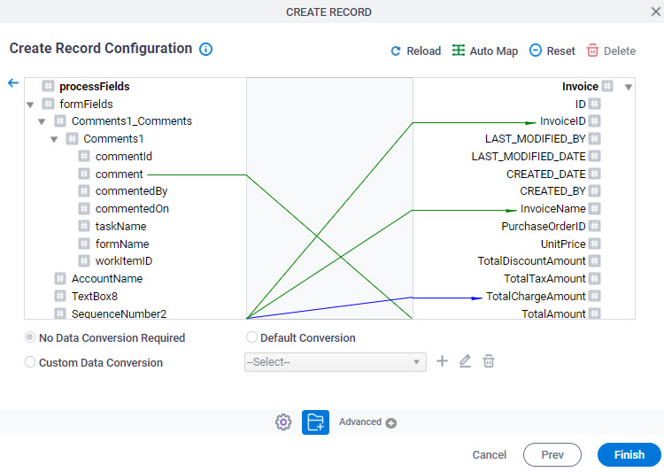 Map the form fields to entity fields