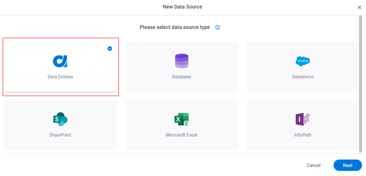 Select Data Entities