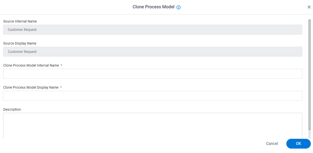 Clone Process Model screen