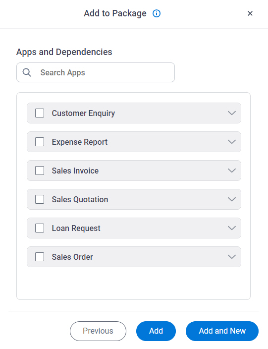 Apps and Dependencies screen