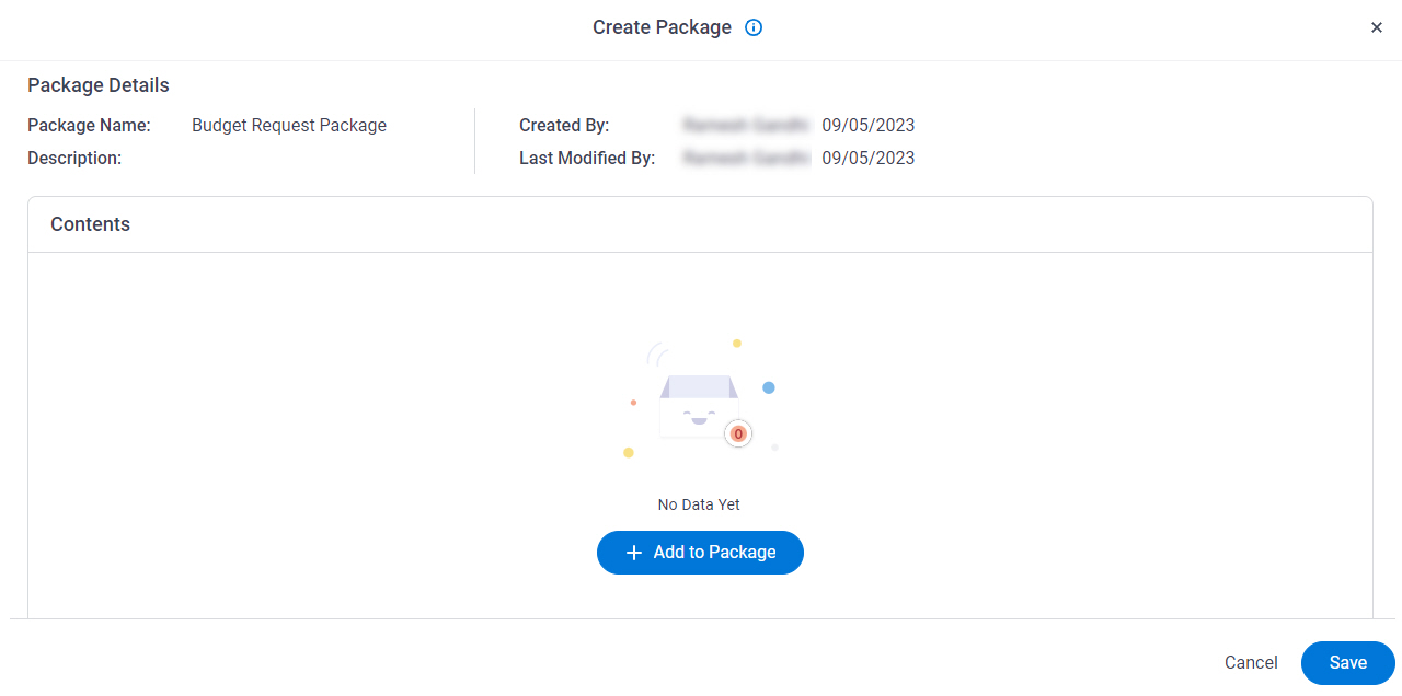 Package Details screen