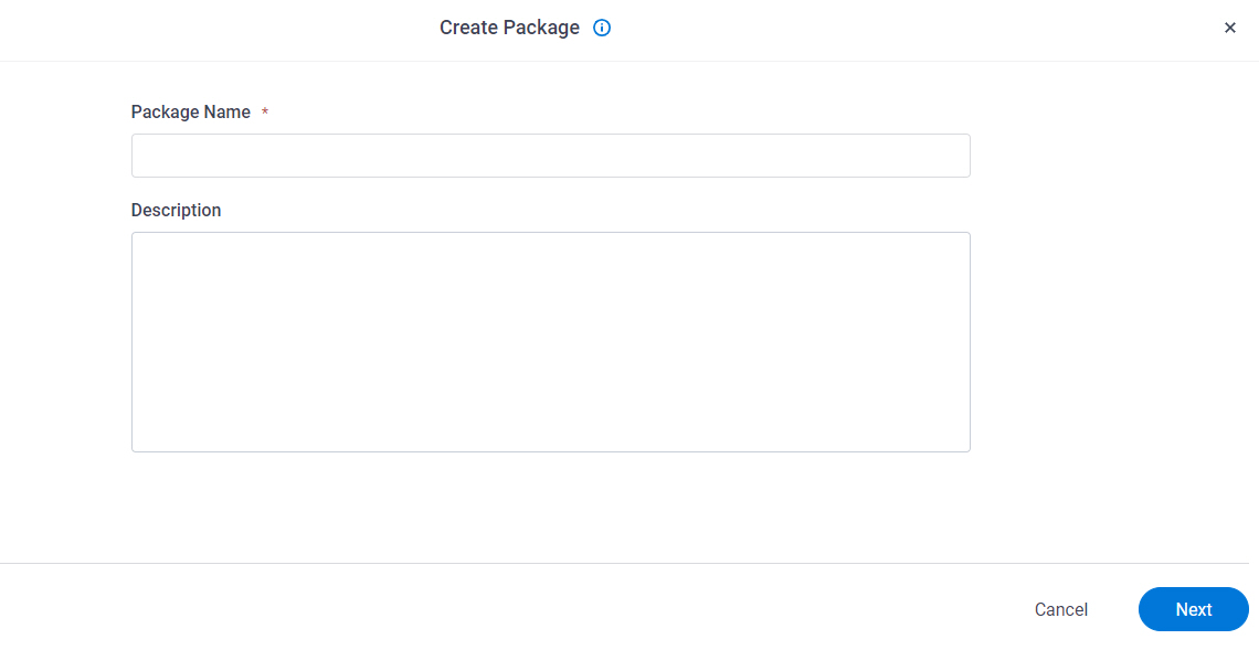 Create Package screen