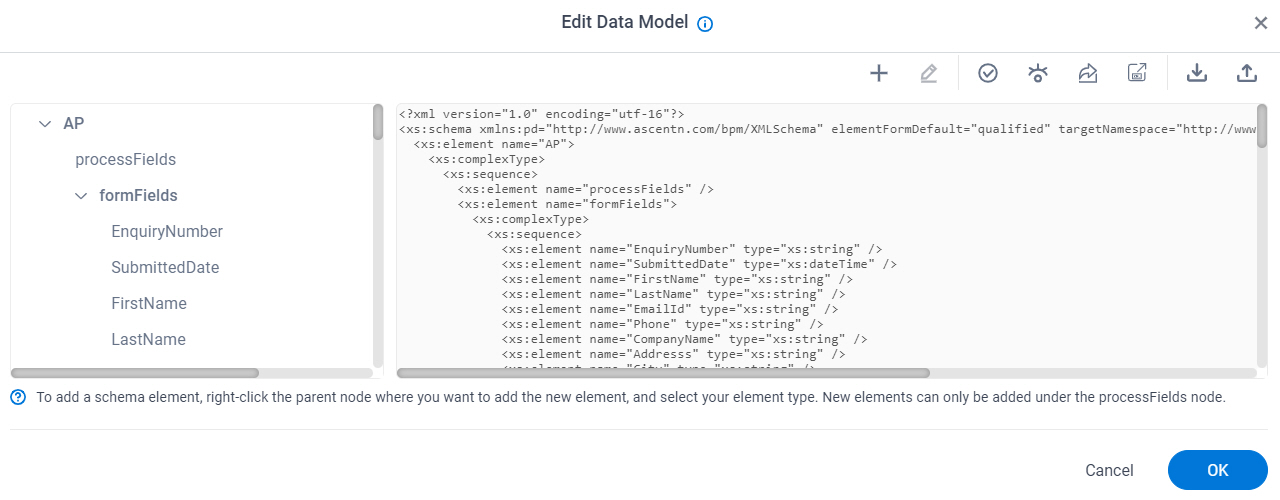 Edit Data Model screen