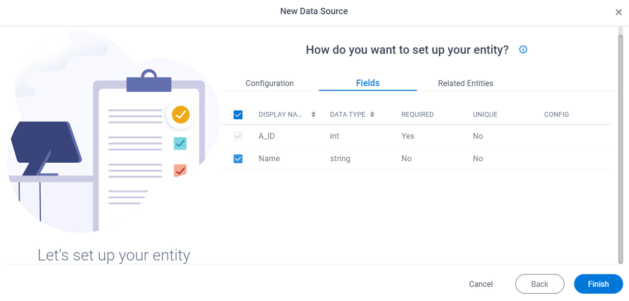 How do you want to set up your entity Fields screen