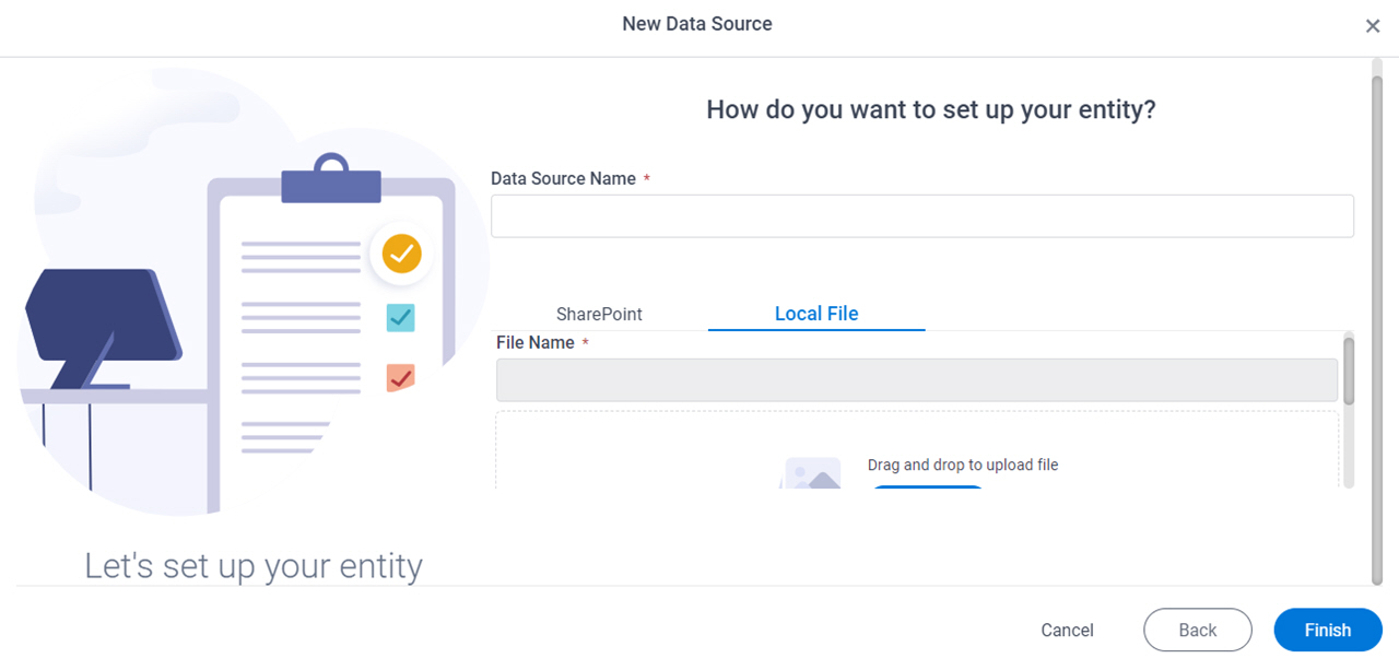 How do you want to set up your entity Local File tab