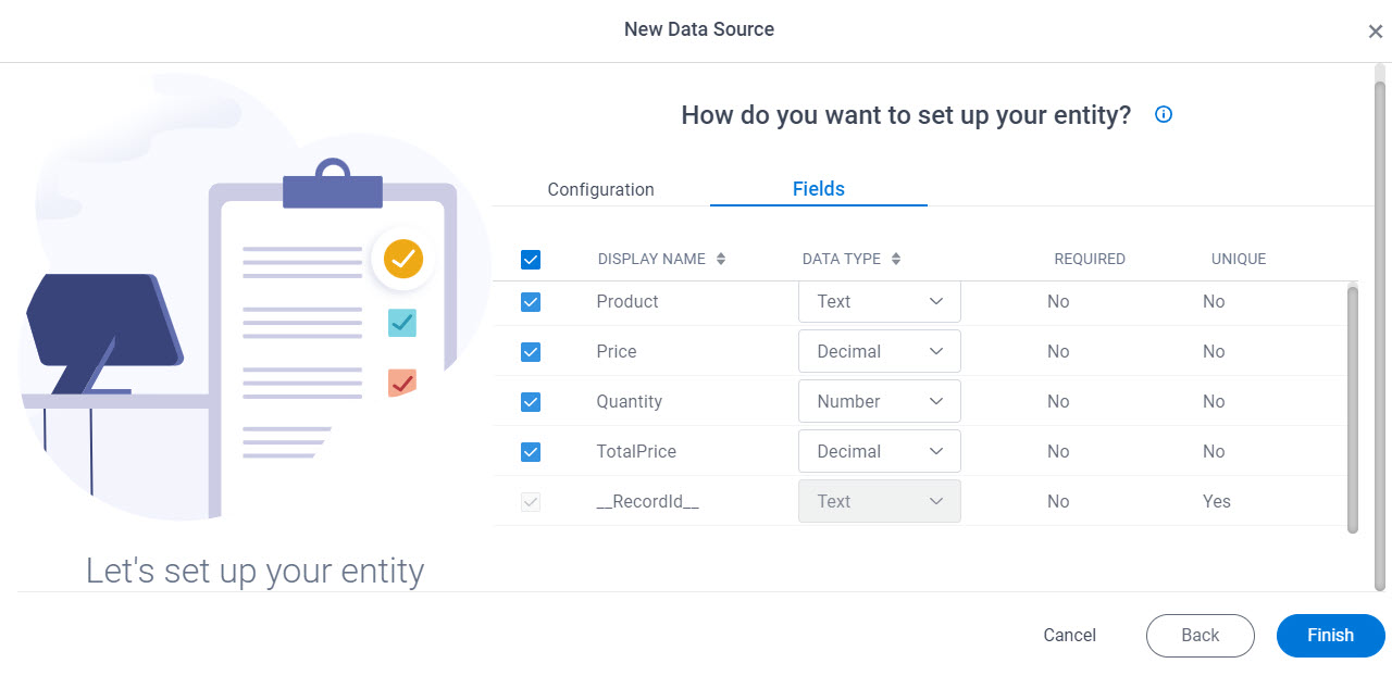 How do you want to set up your entity Fields tab