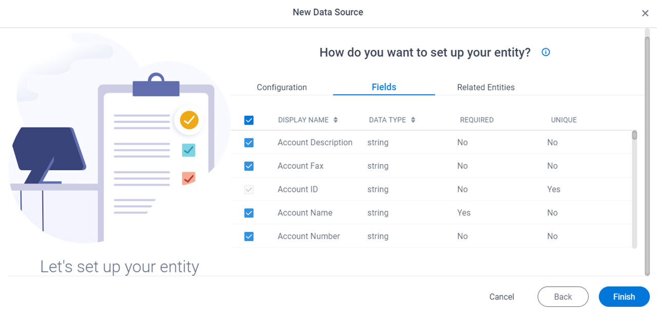 How do you want to set up your entity Fields tab