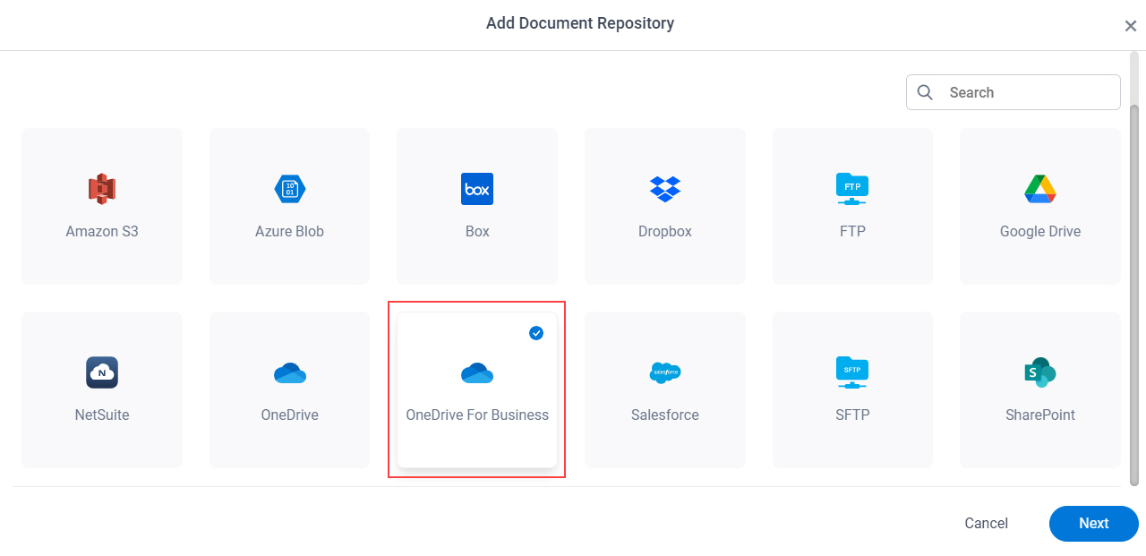 Select OneDrive For Business