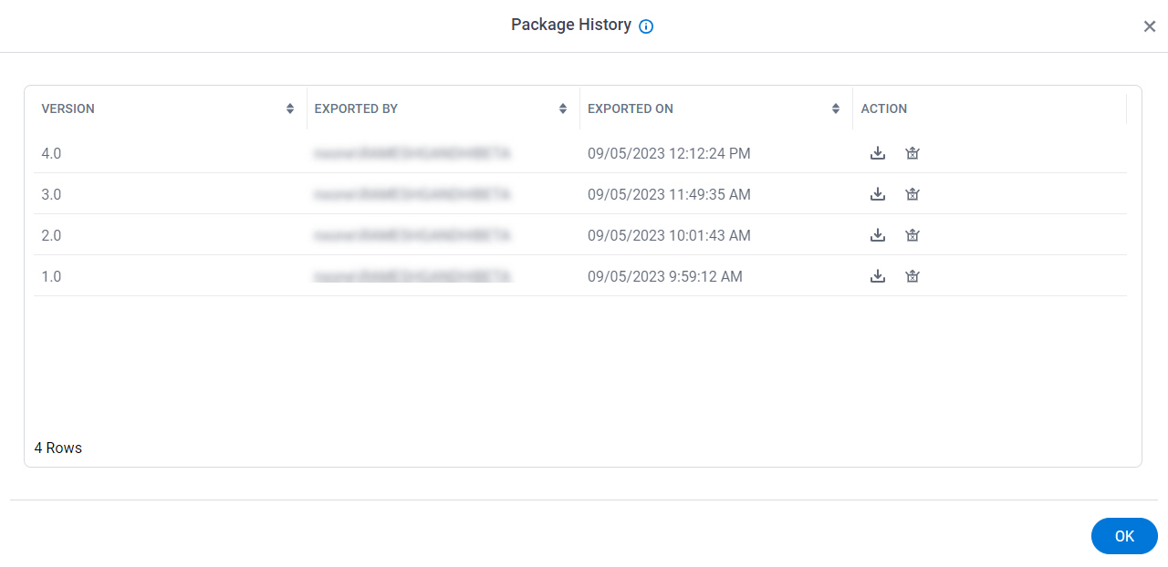 Package History screen
