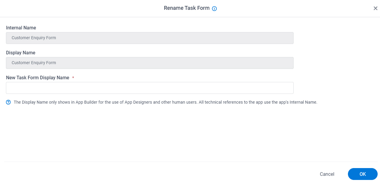 Rename Task Form screen