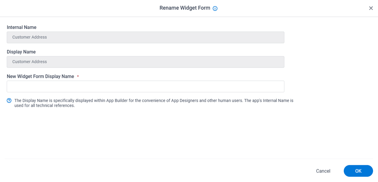 Rename Widget Form screen