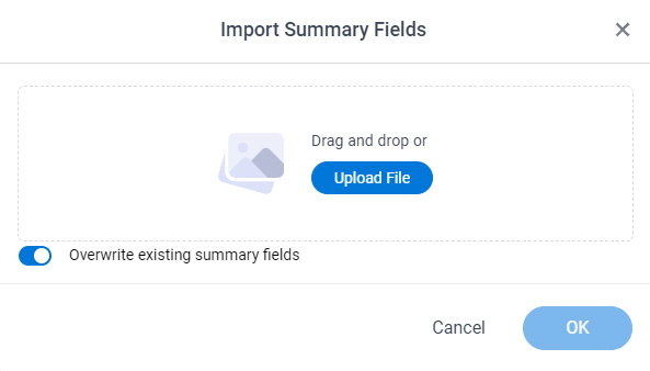Import Summary Fields screen