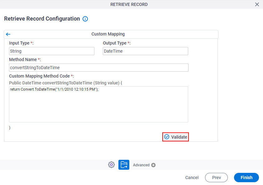 Schema Mapper Click Validate