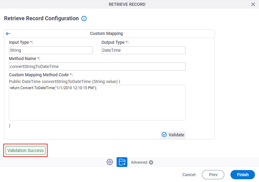 Schema Mapper Confirmation Message