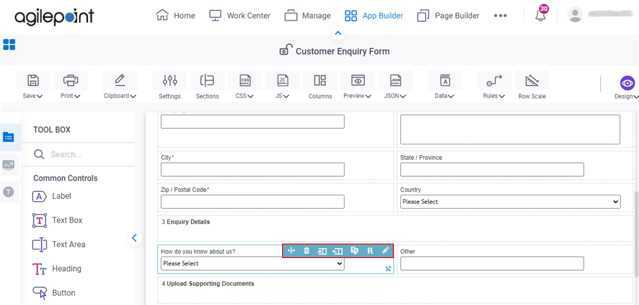 Form Control Toolbar