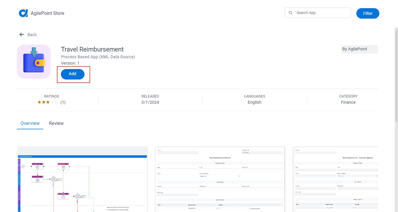 Travel Reimbursement screen