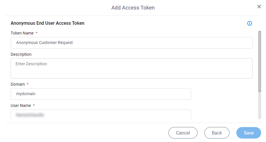 Anonymous Forms Access Token Configuration screen